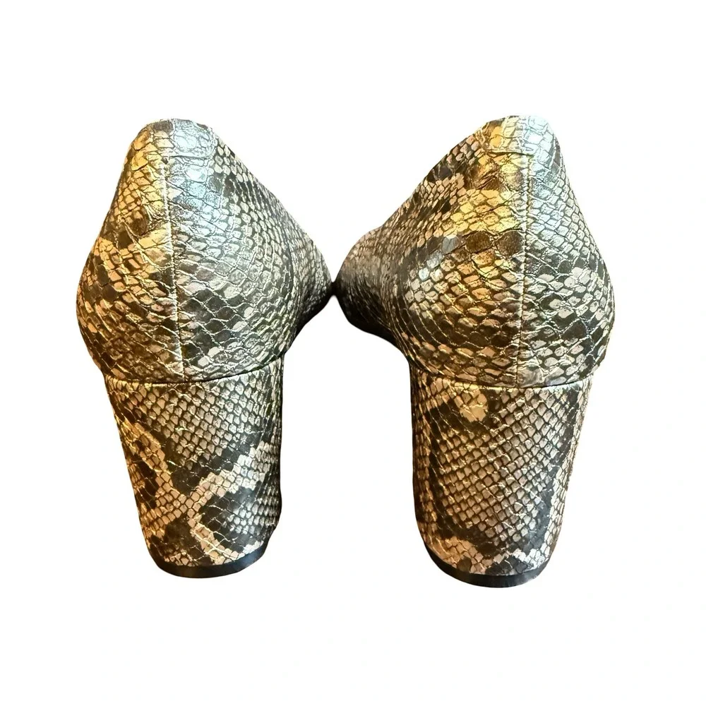 Aerosoles Womens 11 Gold Snakeskin Embossed Pointed Toe Block Heel Pumps Shoes